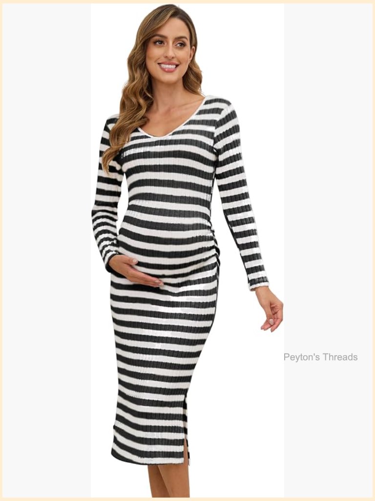 Long Sleeve Maternity Sweater Dress Baby Shower Photoshoot Bodycon V-Neck
